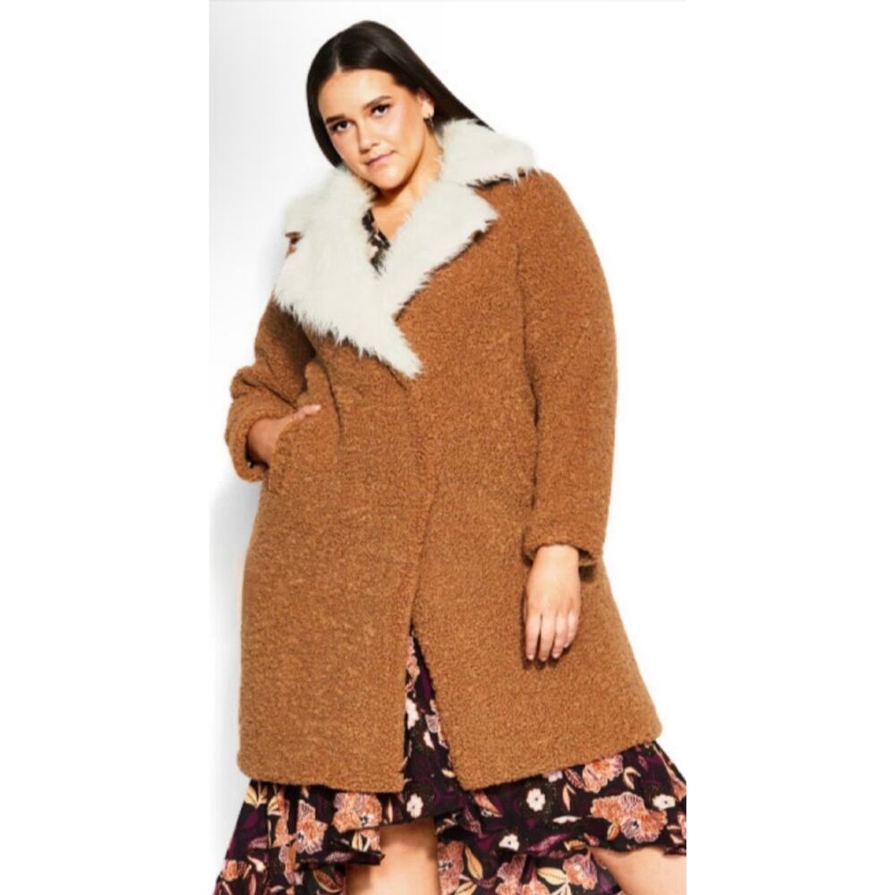 NEW Aveology City Chic Tan Faux Fur Teddy Jacket Size 24 (Retal $200)